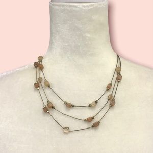 NY‎ Signed 3 Strand Bronze Tone Neutral Cube Beaded Fashion Necklace Adjustable